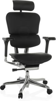 hjh OFFICE Bürostuhl ergonomisch ERGOHUMAN I Originales Design, Bürosessel mit Flexibler Lordosenstütze, Gen 2, Sitzfläche gepolstert, Leder Schwarz