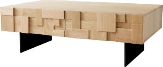 Couchtisch Puzzle 120 cm 4 Schubfächer Eiche Natur Fuß schwebend Metall schwarz