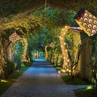 LQWELL LED Solarleuchte Solar Gießkanne mit Wasserfall Lichterkette Lampe, 3 Stück Jahrgang Solar Lanterne Garten Lampe, Warmweiß, für Hof, Path Rasen, Wege, Terrasse, Yard Deko