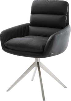 Esszimmerstuhl Abelia-Flex mit Armlehnen Echt-Leder Schwarz Kreuzgestell breit Edelstahl