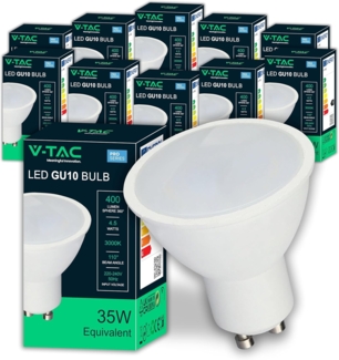 V-TAC 10x LED Glühbirne GU10-4,5W (entspricht 35W) - 400 Lumen - Maximale Effizienz und Energieeinsparung - GU10 Spot LED Glühlampen - 10er Pack - Licht 3000K Warmweiß