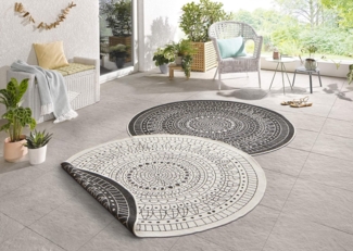 in- & Outdoor Wendeteppich Porto, rund - schwarz creme - 200 cm Durchmesser