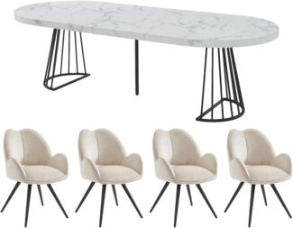 Vente-unique - FIRELA Essgruppe Holz, Platte SchwarzWeiß - B 110 cm x H 76 cm x L 260 cm210 cm160 cm110 cm