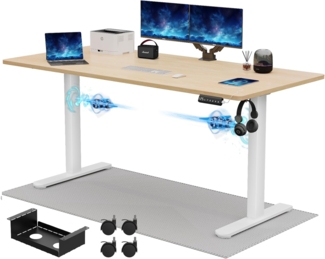 JUMMICO Höhenverstellbarer Schreibtisch 180x80 cm, Elektrisch mit Dualmotor, 100 kg Tragkraft & Kabelmanagement, 3 Höhenspeicher & USB-C, Stehschreibtisch für Homeoffice (Beige)