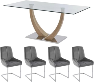 Vente-unique - Set Tisch MELODIE II + 4 Stühle BERLONA - Transparent & Grau