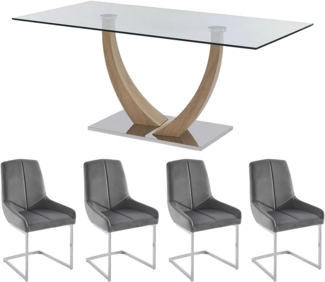Vente-unique - Set Tisch MELODIE II + 4 Stühle BERLONA - Transparent & Grau