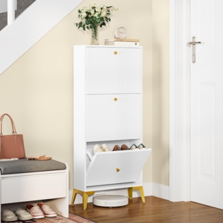YITAHOME Schuhschrank Hoch mit 3 Schubladen, Schuhschrank Weiss,Schuhkipper Schmal mit Metallbeinen, Schuhkommode Schuhregal für Flur Eingangsbereich Wohnzimmer, Schlafzimmer, 20 x 50 x 118.5 cm