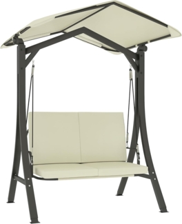 Outsunny Hollywoodschaukel mit verstellbarem Sonnendach, Sitzauflage, 2-Sitzer, Schaukelfinktion, 2-Sitzer Gartenschaukel, 1 tlg, UV 30+ Schaukelbank, belastbar bis 220kg, für Garten, Terrasse, 150 x 120 x 182cm Cremeweiß