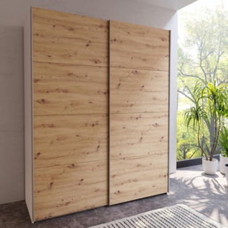 Forte Schach & MATT 2 Schrank 170, moderner Kleiderschrank 2-türig, Schwebetürenschrank, Holzwerkstoff, Artisan Eiche Holzdekor mit Weiß, 170,3 cm breit x 210,5 cm hoch x 61,2 cm tief