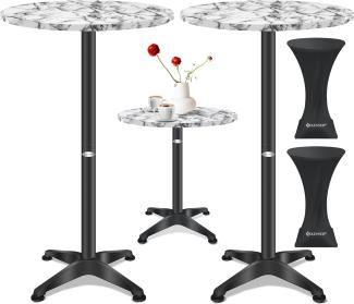 KESSER® 2in1 Stehtisch Bistrotisch Aluminium Edelstahlplatte | höhenverstellbar | 70cm / 115cm | Partytisch Tisch | In- & Outdoor | Hochzeit | Empfangstisch | 4 Standfüße und Regencover Marmor, Ø 60 cm, 2er Set