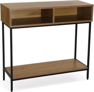 Versa Jinkx Schmales Möbelstück für den Eingangsbereich oder Flur, Moderner Konsolentisch, mit Stauraum, Maßnahmen (H x L x B) 75 x 30 x 80 cm, Holz und Metall, Farbe: Dunkelbraun und schwarz