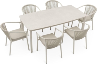 IDIMEX Garten-Essgruppe TAVOLO, Gartenmöbel Set, Tisch mit Keramik- Platte 180x90cm Stühle mit Rope cr