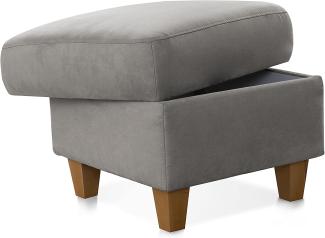 CAVADORE Polsterhocker Palera / Beistellhocker mit Stauraum, ideal als Fußhocker oder Sitzgelegenheit / 58 x 48 x 58 / Mikrofaser, Hellgrau