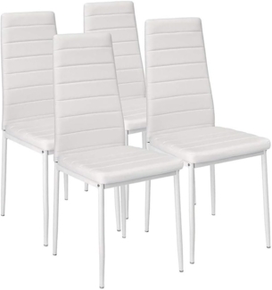 BAKAJI Set mit 4 Stühlen für Esszimmer, Wohnzimmer, Küche, modernes Design, Gestell aus Metall und gepolsterter Sitzfläche aus Kunstleder, Maße 98 x 41 x 45 cm (weiß)