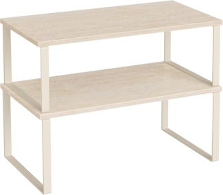SONGMICS Gewürzregal, 2er Set Küchen-Organizer, Küchenregal, Schrank-Organizer Küche, erweiterbar, kleines Regal, stapelbar, Metall und Holzwerkstoff, travertinbeige-cremeweiß KCS025L01