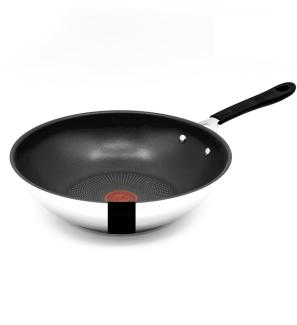 Tefal Jamie Oliver Wok 28 cm Induktion, Wokpfanne Edelstahl groß, Antihaft Beschichtet, Hoher Rand, Backofenfest, Genieteter Griff, E30