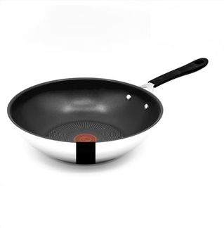 Tefal E30 Jamie Oliver Edelstahl Wok 28 cm, Antihaftbeschichtet, Induktionsfähig, Thermo-Signal, Backofenfest bis 175°C, Hitzebeständig bis 260°C, Genieteter Edelstahlgriff mit Silikon