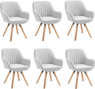 MEUBLE COSY Esszimmerstühle Drehbar 6er Set Küchenstuhl Polsterstuhl Drehstuhl mit Armlehne Sessel Schminkstuhl aus Stoff Massivholzbeine für Esszimmer Wohnzimmer Arbeitszimmer, Beige
