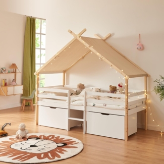 Hausbett Surnadal 90x200 cm Kiefernholz Weiß/Natur [en. casa]