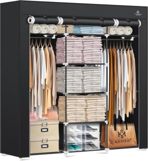 KESSER® Kleiderschrank Stoffschrank Stabil mit Kleiderstange & Ablagen, Inkl. 5x Kleiderbügel, Stoff Faltschrank für Schlafzimmer, Ankleidezimmer Garderobe mit Kleiderständer 150x45x175cm Schwarz