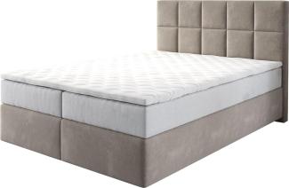 Boxspringbett Dream-Fine 140x200 cm Mikrofaser Beige mit TFK Matratze und Visco Topper