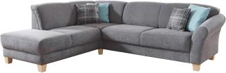 CAVADORE Ecksofa Gootlaand / Große Sitzecke im Landhausstil inkl. praktischer Vorziehfunktion und Bettkasten / Mit Federkern-Polsterung / 257 x 84 x 212 / Grau