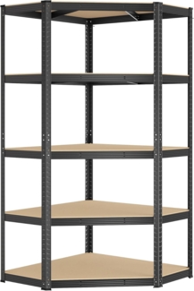 SONGMICS Eckregal 5 Ebenen, Schwerlastregal, Metall, Lagerregal für Garage, Abstellraum, Kellerregal, bis 875 kg belastbar, tintenschwarz-naturbeige GLR080B01