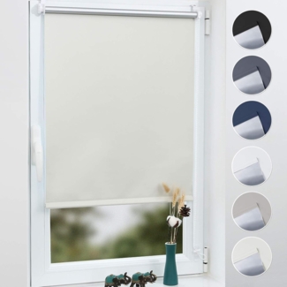 Grandekor Verdunklungsrollo ohne Bohren Creme 60x170 cm(Stoffbreite 56cm) Rollos für Fenster ohne Bohren & mit Bohren,Verdunkelungsrollo Thermorollo Klemmrollo Fensterrollo verdunkelung Hitzeschutz