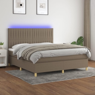 vidaXL Boxspringbett mit Matratze & LED Taupe 180x200 cm Stoff 3135617