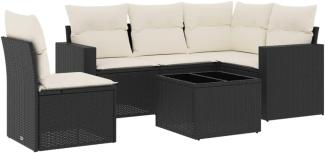 vidaXL 6-tlg. Garten-Sofagarnitur mit Kissen Schwarz Poly Rattan 3251313