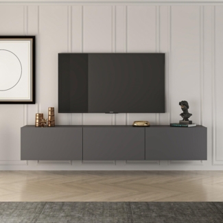 Hanah Home Stylish TV Stand, Anthracite, 150 x 30 x 32 cm | 100% Melamine Coated Chipboard | Modern Design for Living Room & Entertainment Spaces