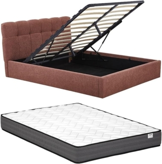 Vente-unique - Bett mit Bettkasten + Matratze - 160x200 cm - Bouclé-Stoff - Terracotta - MAZIRI