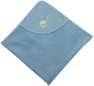 Sterntaler Kapuzenbadetuch 100x100 cm Dino Rexi - Badetuch mit Stickerei aus saugfähiger Baumwolle - Babybadetuch mit Kapuze aus Waffelpikee, blau