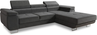 Ecksofa Divo mit Schlaffunktion, Bettkasten und einstellbare Kopfstützen (Grau (Kronos 22), Ecksofa Rechts)