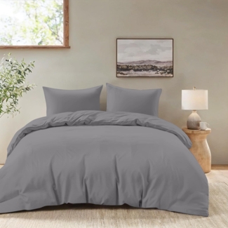 Dreamzie - Bettwäsche 220x240 Set Anthrazit – Bettbezug mit 2 Kissenbezug 50x70 – Mikrofaser Weich & Pflegeleicht - Oeko-Tex