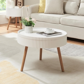 Couchtisch Bongard in gerillter Optik Ø60x45 cm Weiß [en. casa]