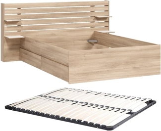 Vente-unique - Bett mit Stauraum - 160 x 200 cm + Lattenrost - Holzfarben - TENALIA II