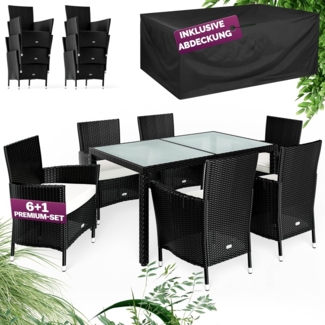 Casaria Garten-Essgruppe, 6 Personen Rattan inkl. 7cm Auflagen Abdeckung Stapelbar Wetterfest