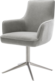 Drehstuhl Heira-Flex mit Armlehnen Strukturstoff Soft Grau Fußkreuz Edelstahl 360° drehbar Wippfunktion Taschenfederkern