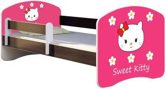 ACMA Kinderbett Jugendbett mit Einer Schublade und Matratze Wenge mit Rausfallschutz Lattenrost II 140x70 160x80 180x80 (16 Sweet Kitty 2, 160x80)