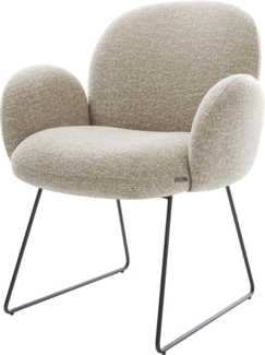 Esszimmerstuhl Nube-Flex mit Armlehnen Webstoff Soft Beige Kufengestell Schwarz Taschenfederkern