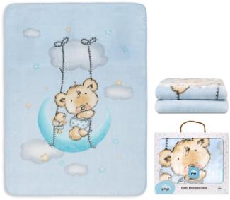 Interbaby Kinderdecke - Babydecke winter für Wiege "Osito Nube blau" · 110x140 cm · Kuscheldecke flauschig weiche decke baby für kinderbet