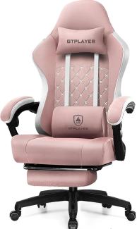 GTPLAYER Gaming Stuhl Ergonomischer Gaming Sessel Schreibtischstuhl mit Stoffoberfläche, Federsitzkissen, Verbindungsarmlehnen und Fußstütze Rosa