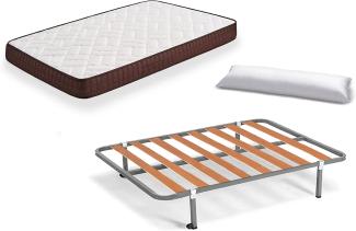 HOGAR24 ES Komplett Bett Viscobrown Matratze, wendbar + Lattenrost Basic + 4 Füße + Faserkissen, 90x180 cm