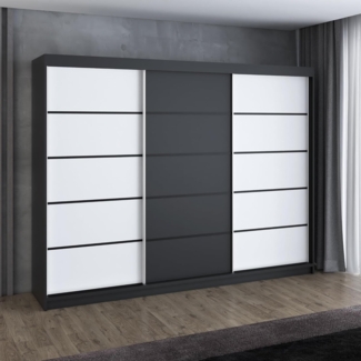 Schwebetrenschrank MES 2-trig Schrank 200 cm (mit Spiegel) Farbe: Schwarz , wei