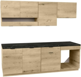 Vente-unique - Küchenzeile - Mit Arbeitsplatte 200 cm - Holzfarben & Anthrazit - CARMEO