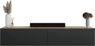 Planetmöbel TV Board 160 cm Gold Eiche/Anthrazit, TV Schrank mit 2 Klappen als Stauraum, Lowboard hängend oder stehend, Sideboard Wohnzimmer