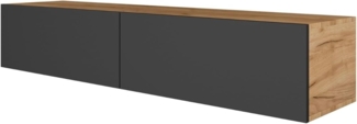 Planetmöbel TV Board 160 cm Gold Eiche/Anthrazit, TV Schrank mit 2 Klappen als Stauraum, Lowboard hängend oder stehend, Sideboard Wohnzimmer