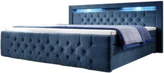 Boxspringbett Gloria mit LED und Stauraum 140x200 Blau H4 (100kg+)