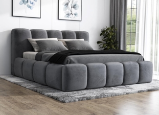 A&J MöbelLand 'Sonic' Polsterbett, Polyester, Anthrazit, 160 x 200, mit Matratze, mit Lattenrost, mit Bettkasten